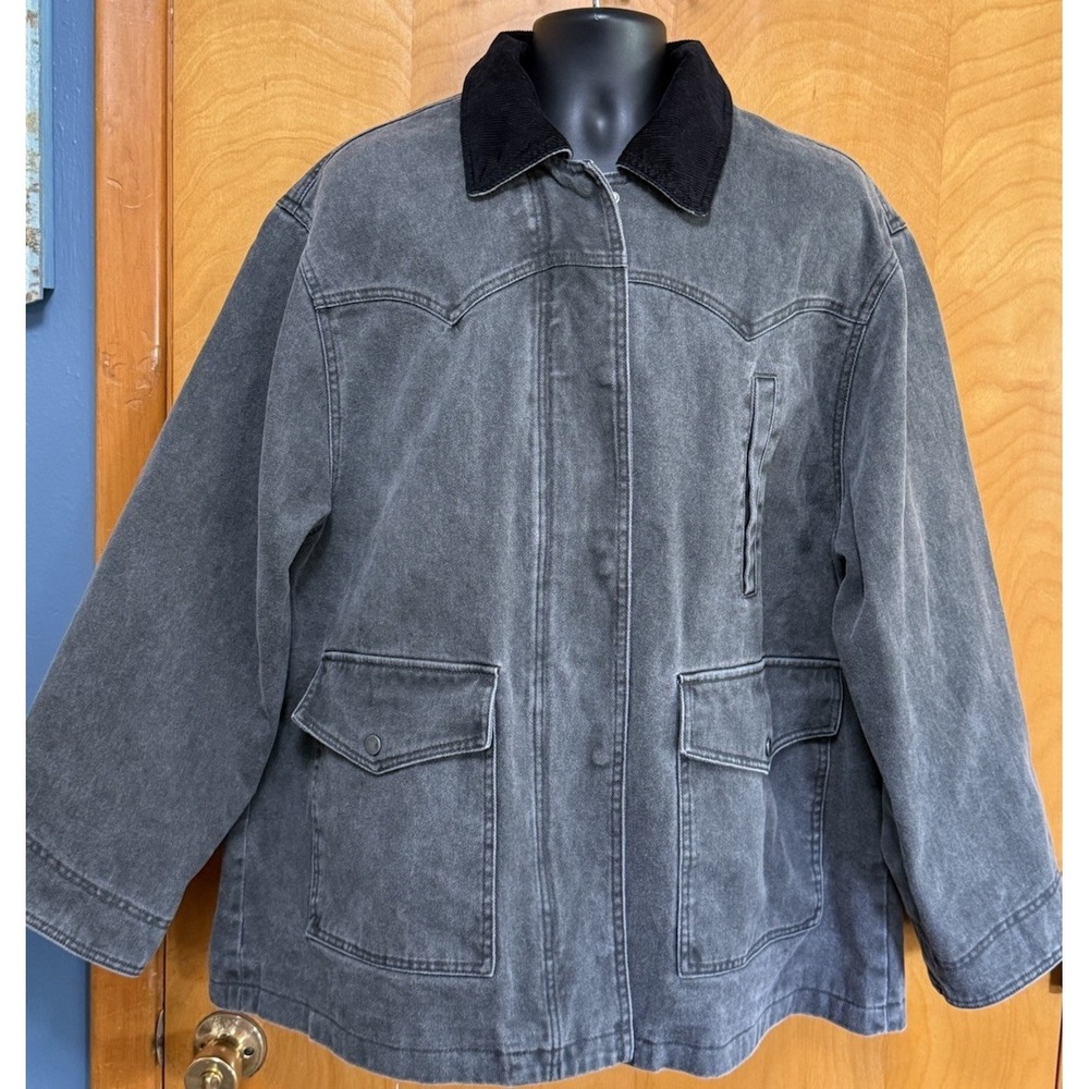 Anthropologie Pilcro Womens Western Denim Barn Jacket Coat Washed Charcoal Sz XL - Picture 2 of 14